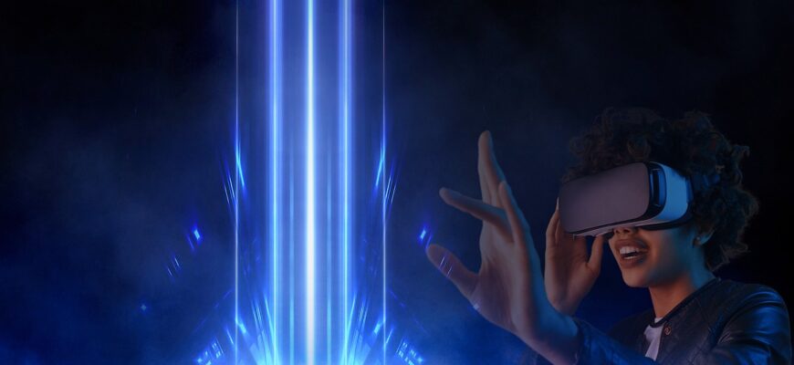 woman, headset, virtual