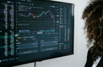 Detailed view of a financial analysis chart on a monitor with cryptocurrency trading data.
