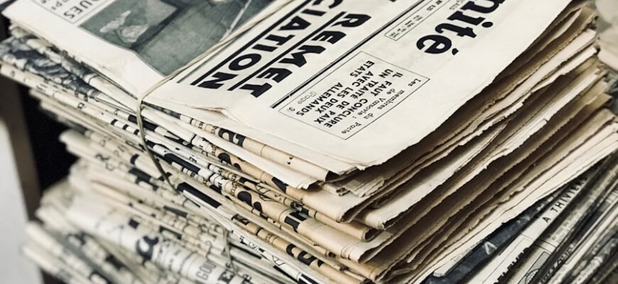 bundle of newspaper on table